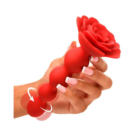 10x Rose Twirl Vibrating And Rotating Silicone Anal Beads Red