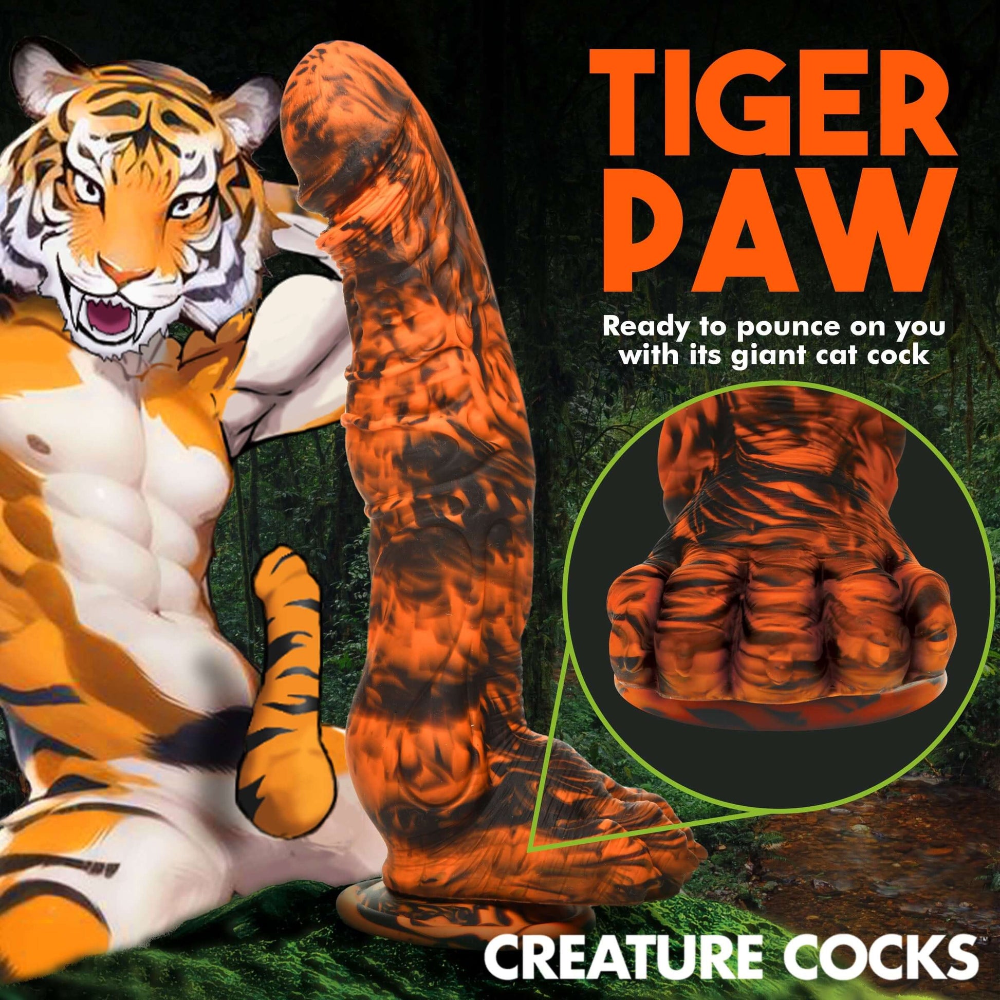 Creature Cocks Sabretooth Silicone HUGE Dildo With Suction Cup Orange/Black