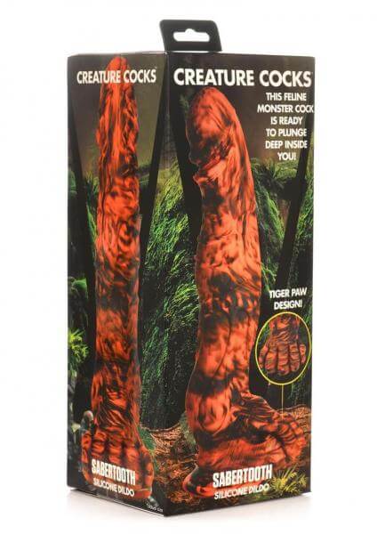 Creature Cocks Sabretooth Silicone HUGE Dildo With Suction Cup Orange/Black