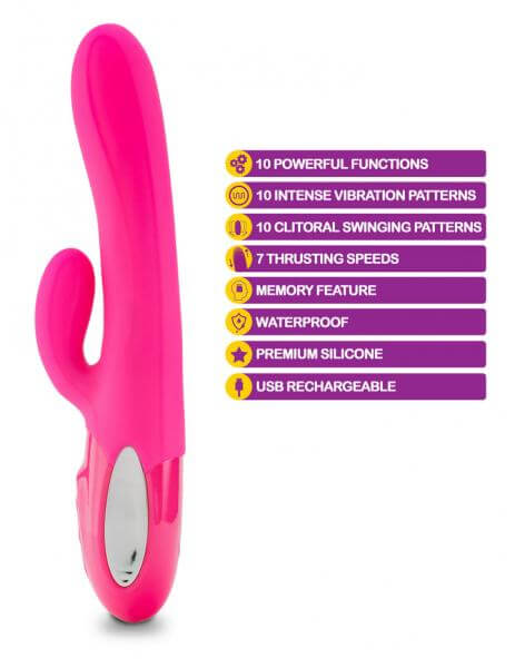 Viben Hypnotic Rechargeable Thrusting Rabbit Vibrator W/ Clit Stim Hot Pink