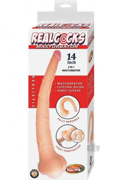 Realcocks 3 In 1 Masturbator Penis Sleeve & 14 Inch Dildo Beige