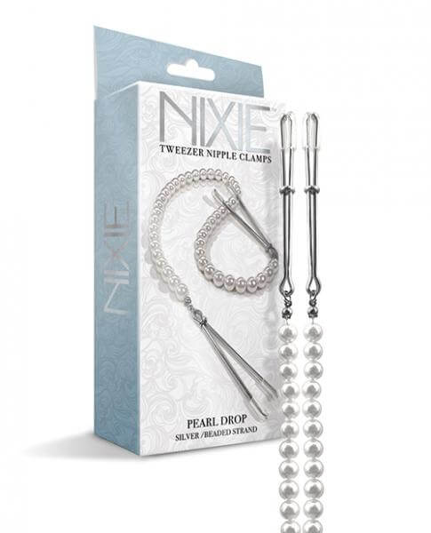 Nixie Pearl Drop Beaded Tweezer Nipple Clamps BDSM Bondage Silver