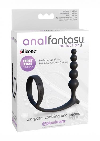 Silicone Cock Ring With Attached Anal Beads Anal Fantasy Ass-Gasm Black
