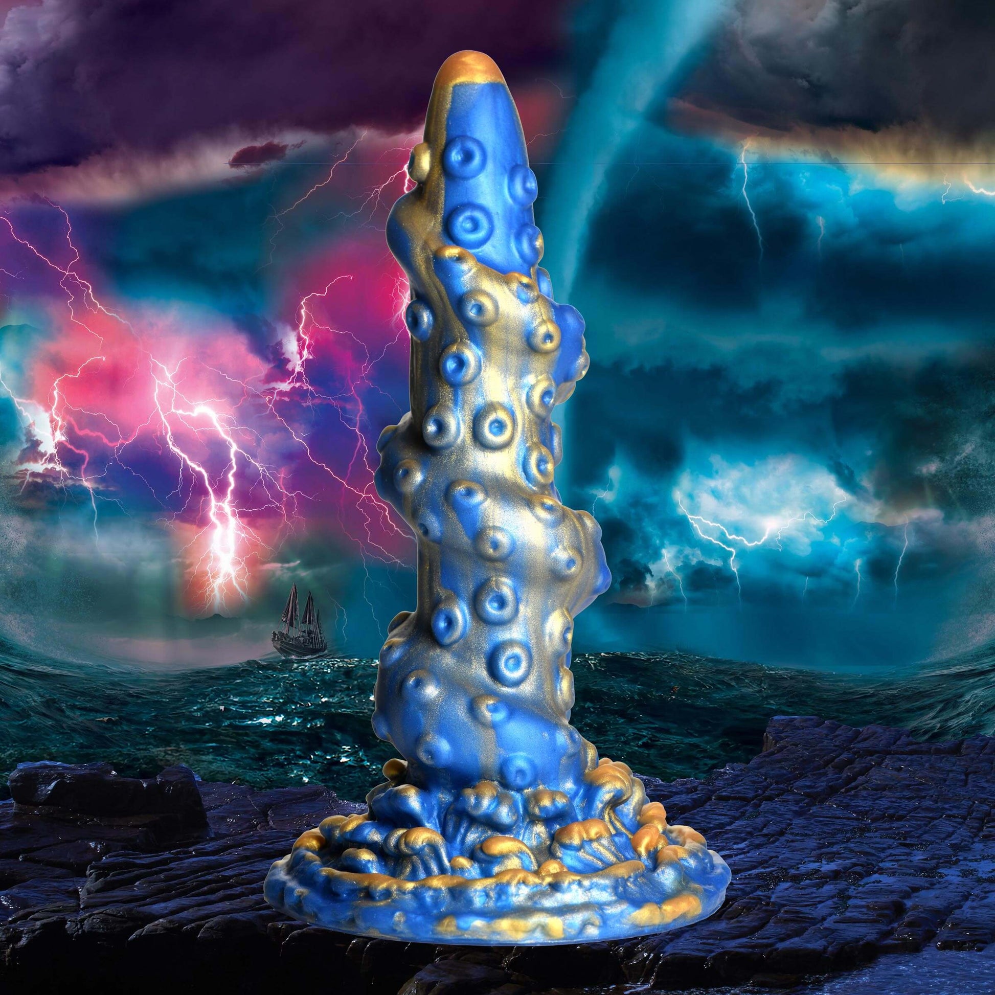 Creature Cocks Kraken Silicone Dildo With Suction Cup Blue/Gold