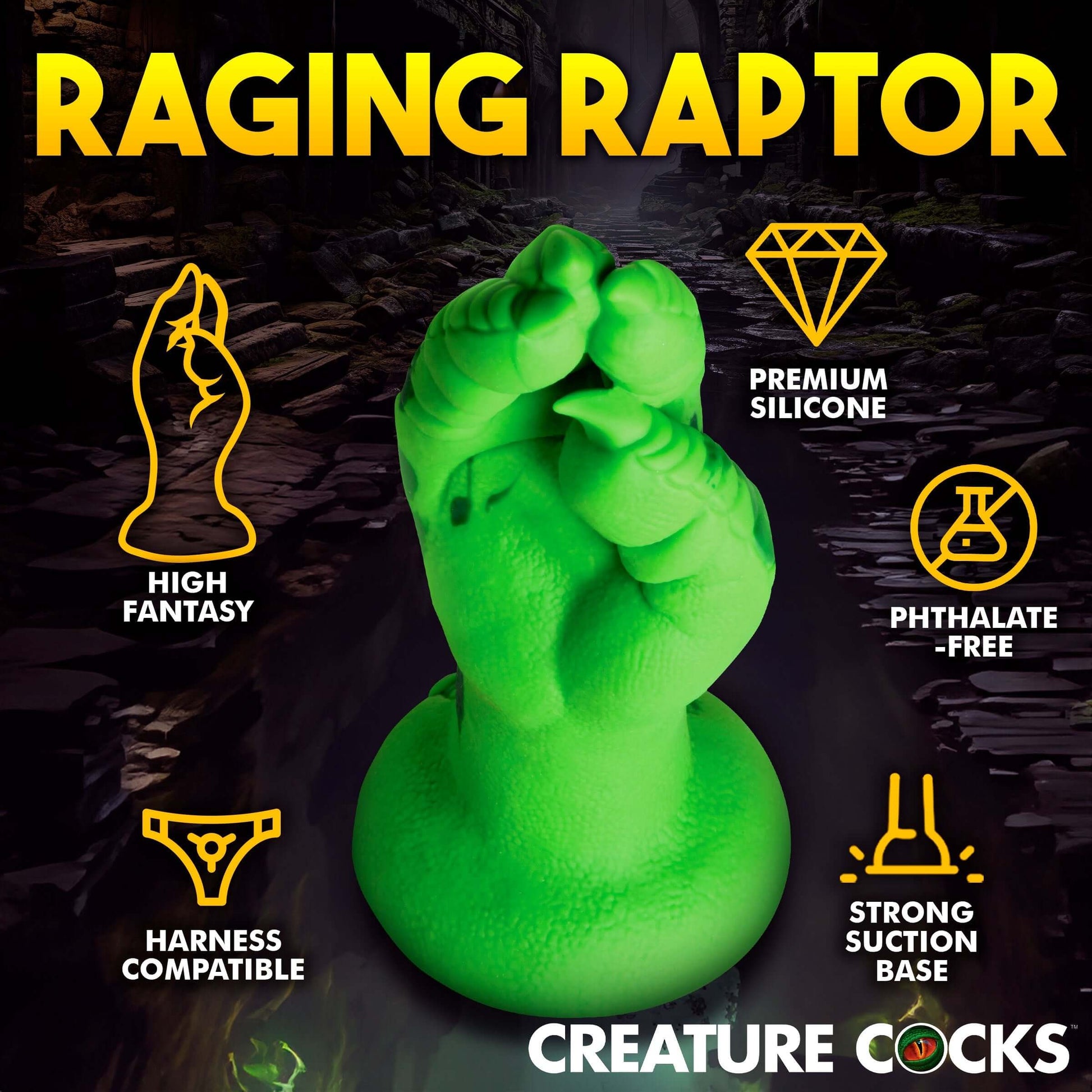 Raptor Claw Fisting Silicone Dildo With Suction Cup Green