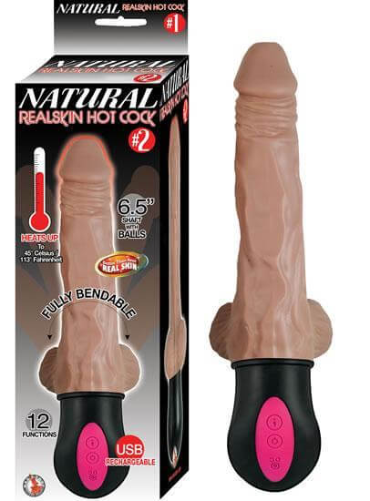 Rechargeable Vibrating Dildo Heats Up Fully Bendable Natural Realskin Hot Cock #2 Brown