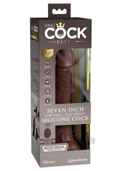 Vibrating Silicone Dual Density Dildo With Remote King Cock Elite 7 In. Brown