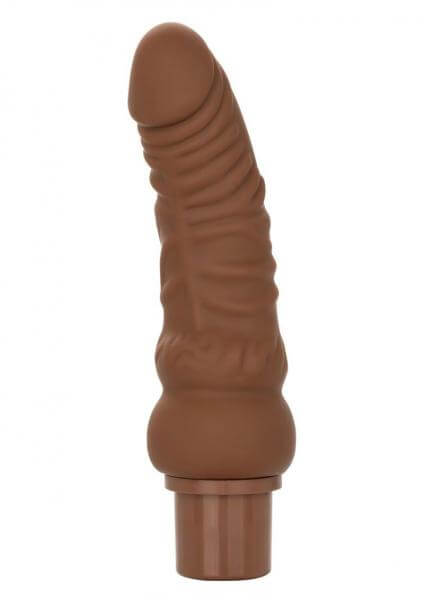 Rechargeable Vibrating Silicone Dildo Power Stud Curvy 6.75 In. Brown