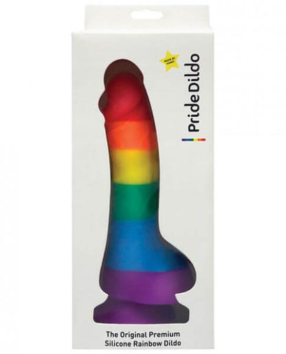 Pride Silicone Realistic Dildo With Balls & Suction Cup 8 In. Rainbow