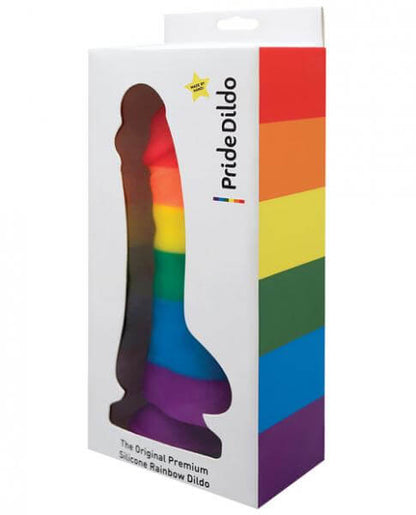 Pride Silicone Realistic Dildo With Balls & Suction Cup 8 In. Rainbow