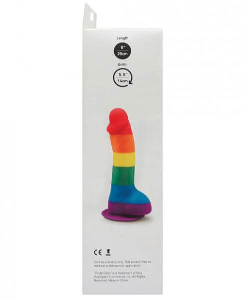 Pride Silicone Realistic Dildo With Balls & Suction Cup 8 In. Rainbow