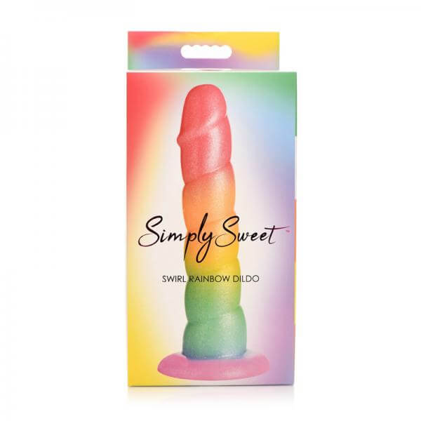 Silicone Realistic Dildo With Suction Cup Simply Sweet Swirl 6.5 In. Rainbow