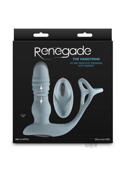 Vibrating Prostate Massager With Attached Cock Ring Renegade Handyman Gray