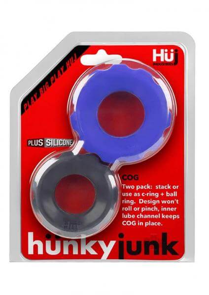 Hunky Junk Cock Ring 2 Size Double Pack Cobalt & Tar Pack of 2