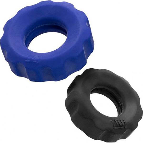 Hunky Junk Cock Ring 2 Size Double Pack Cobalt & Tar Pack of 2