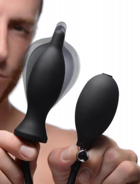 Silicone Inflatable Butt Plug Tapered Tip Dark Inflator Black