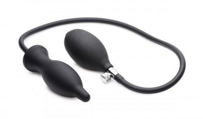 Silicone Inflatable Butt Plug Tapered Tip Dark Inflator Black