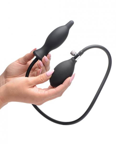 Silicone Inflatable Butt Plug Tapered Tip Dark Inflator Black