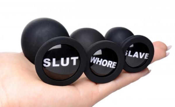 Silicone Tapered Butt Plugs Dirty Words Anal Plug Set 3 Piece Black