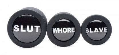 Silicone Tapered Butt Plugs Dirty Words Anal Plug Set 3 Piece Black