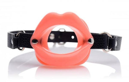 Silicone Mouth Gag Sissy Bondage Pink Lips Black Leather Strap