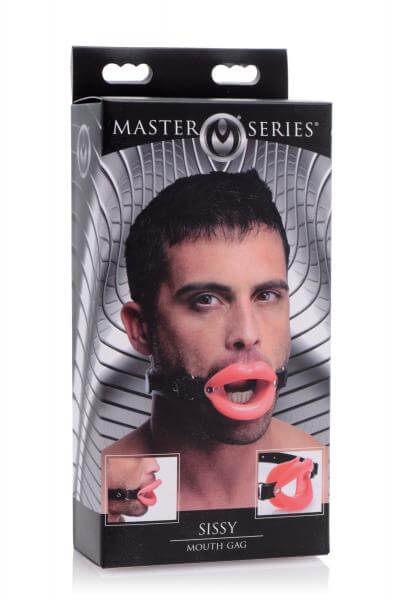 Silicone Mouth Gag Sissy Bondage Pink Lips Black Leather Strap