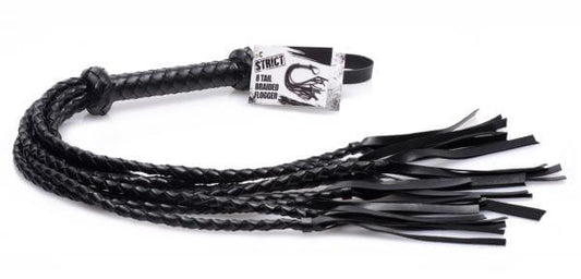 Leather Tail Braided Flogger Bondage BDSM 8 In. Black