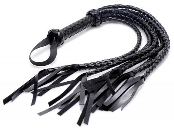 Leather Tail Braided Flogger Bondage BDSM 8 In. Black