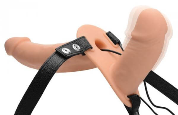 Vibrating Double Dildo Harness Power Pegger Beige