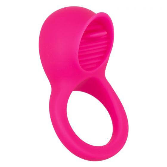 Rechargeable Teasing Tongue Enhancer Vibrating Silicone Cock Ring Pink