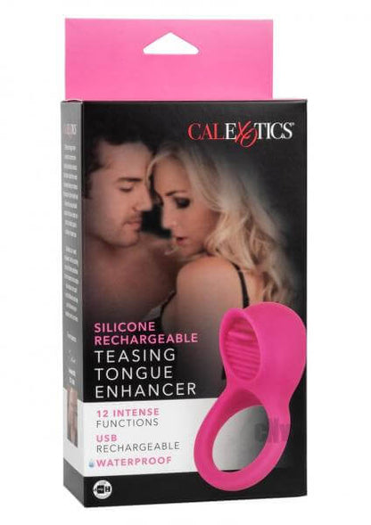 Rechargeable Teasing Tongue Enhancer Vibrating Silicone Cock Ring Pink