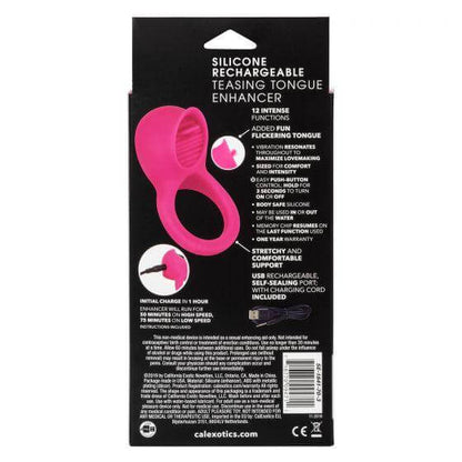 Rechargeable Teasing Tongue Enhancer Vibrating Silicone Cock Ring Pink