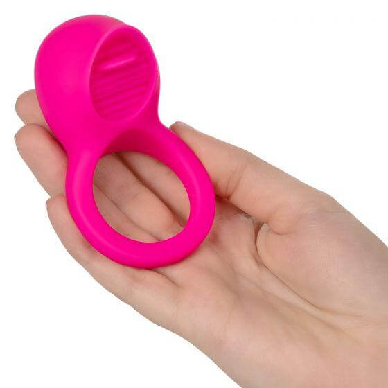 Rechargeable Teasing Tongue Enhancer Vibrating Silicone Cock Ring Pink