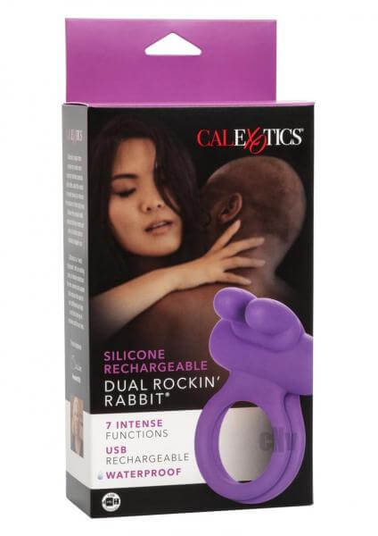 Rechargeable Rockin Rabbit Vibrating Silicone Cock Ring Enhancer Purple