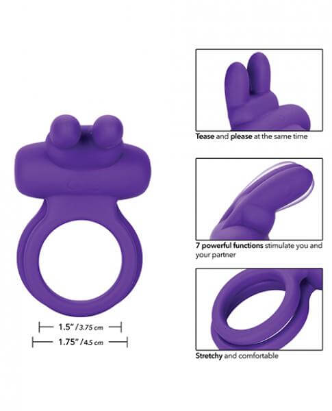 Rechargeable Rockin Rabbit Vibrating Silicone Cock Ring Enhancer Purple