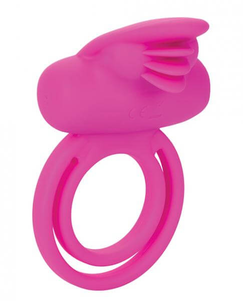 Dual Clit Flicker Vibrating Silicone Cock Ring Enhancer Pink