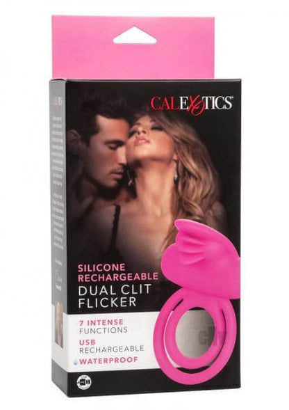 Dual Clit Flicker Vibrating Silicone Cock Ring Enhancer Pink