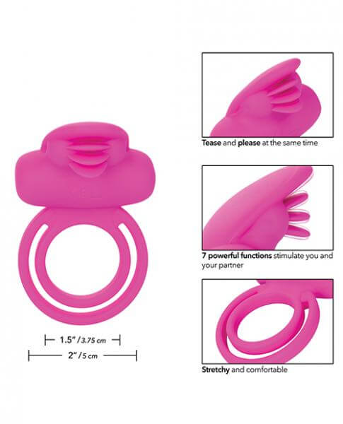 Dual Clit Flicker Vibrating Silicone Cock Ring Enhancer Pink