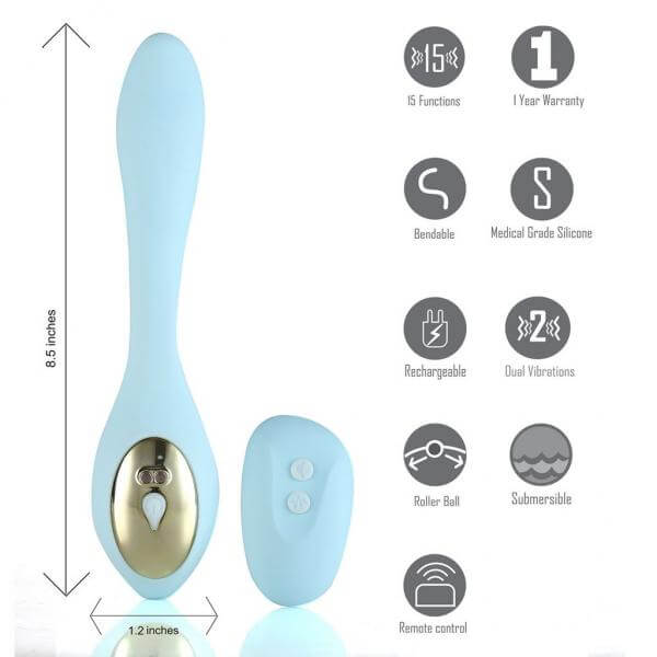 Rechargeable Silicone Vibrator Harmonie Dual Vibrator 8.5 In. Teal