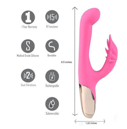 Maui Rechargeable Silicone Rabbit Vibrator Bendable 420 Pink 8 In.