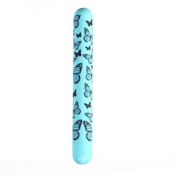 Long Rechargeable Bullet Vibrator Silicone Monarch Butterfly Pattern 6 In. Blue