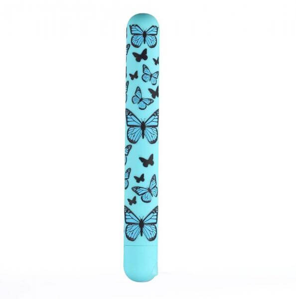 Long Rechargeable Bullet Vibrator Silicone Monarch Butterfly Pattern 6 In. Blue