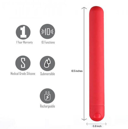 Abbie Long Waterproof Rechargeable Silicone Vibrating Bullet Red