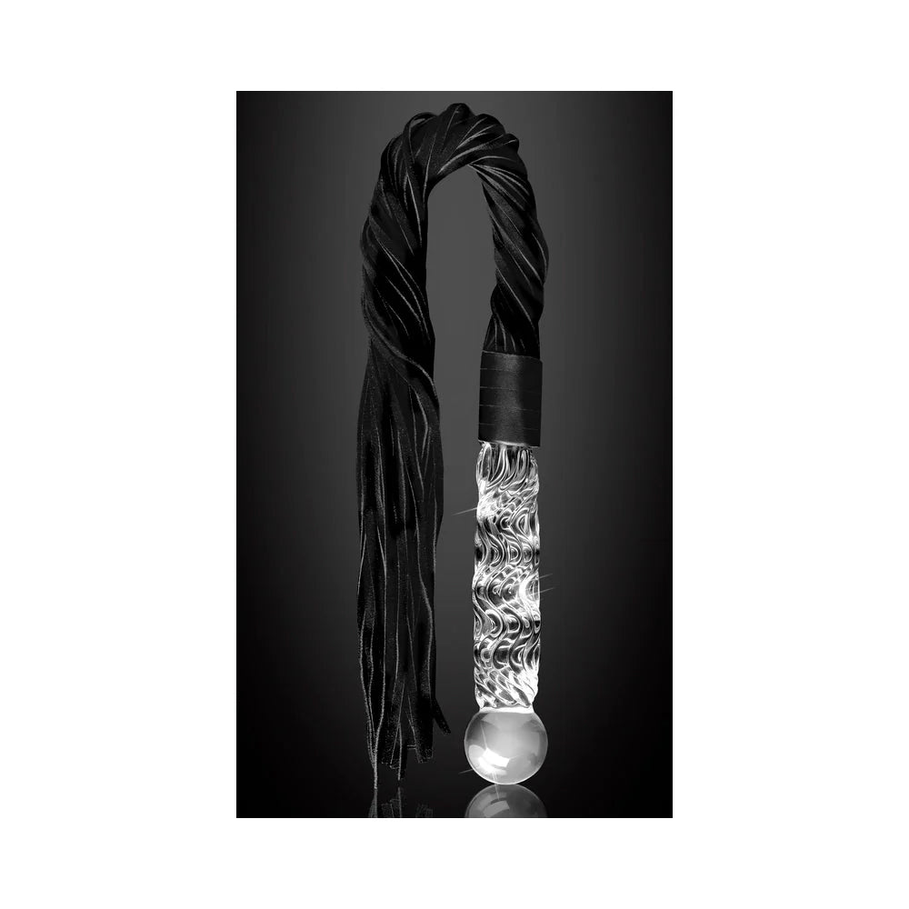 Leather Flogger With Glass Handle Cat O Nine Tails Whip Icicles No 38