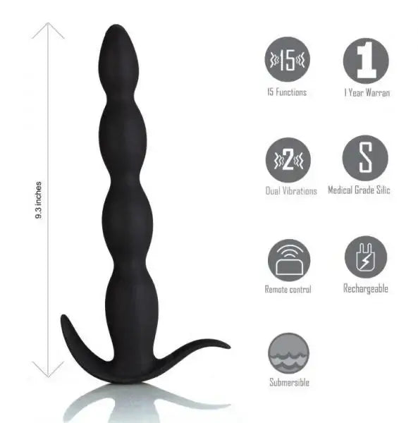 Rechargeable Waterproof Silicone Anal Plug Mason Remote Control Black