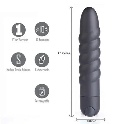 Lola Rechargeable Twisty Silicone Bullet Vibrator 4.5 In. Black