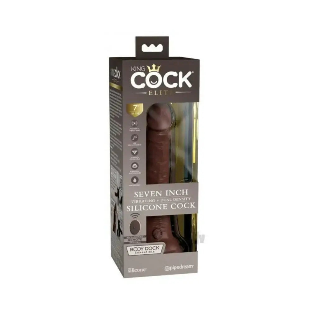 Vibrating Silicone Dual Density Dildo With Remote King Cock Elite 7 In. Brown