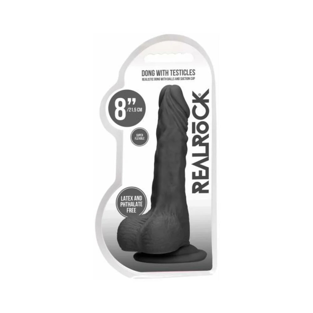 Realrock Skin Realistic Dildo With Suction Cup & Balls 8 In. Black