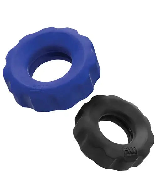 Hunky Junk Cock Ring 2 Size Double Pack Cobalt & Tar Pack of 2