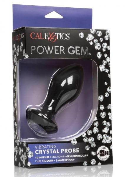 Vibrating Silicone Butt Plug Power Gem Crystal Rechargeable Anal Probe Black